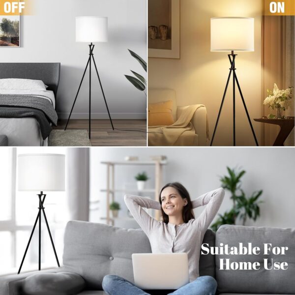 Tripod Floor Lamp, 61” Tall Floor Lamps, Standing Lamp with Rotary Switch, Modern Floor Lamp Simple Design with White Shade, Black Floor Lamps for Living Room, Bedroom, Office, Without Bulb - Image 6