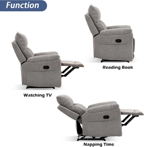 ANJ Overstuffed Recliner Chair - Manual Reclining Chairs for Adults Breathable Fabric Manual Single Sofa for Living Room (No Swivel/Rocker/Glider, Silver) - Image 6
