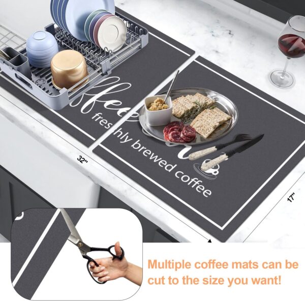 Dish Drying Mat, 17"x32" Absorbent Coffee Bar Mat for Countertops, Coffee Bar Accessories with Coffee Cup Pattern for Kitchen Counter Coffee Maker Coffee Pot Dining Room Decoration, DarkGrey - Image 2