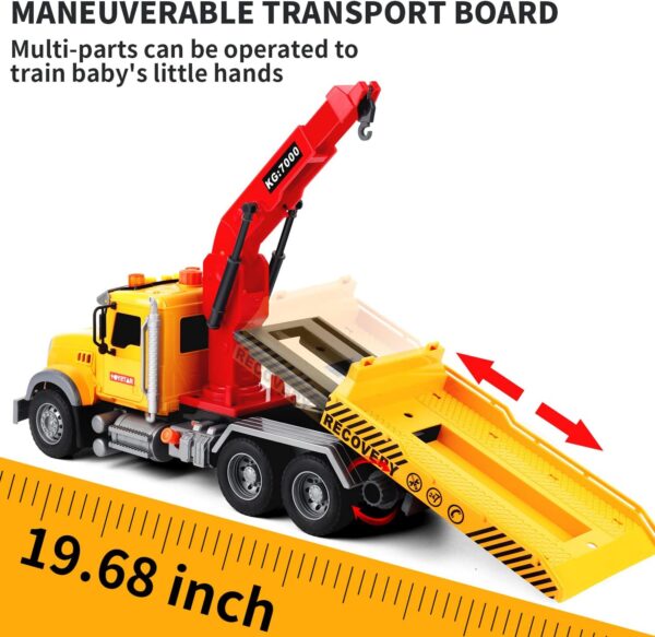 Dwi Dowellin Kids Toys for 3 4 5 6 7 Years Old Boys, 15" Large Tow Truck Toy,Friction Powered Transport Truck Crane Toy with Lights and Sounds,with Roadster,Toddlers Gifts - Image 6