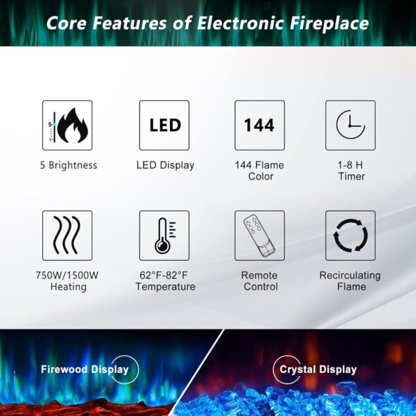 Electric Fireplace 50 inch with Remote Control and Touch Panel Control, Wall Mounted and Recessed Timer,12-Level Adjustable Flame Colors and Speed - Image 4