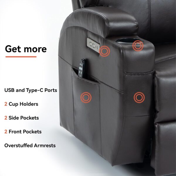 LUXLEN Power Lift Recliner Chair for Elderly, Heavy Duty Motion Mechanism with 8-Point Vibration Massage and Lumbar Heating, Two Cup Holders and USB Charge Port,Black - Image 7