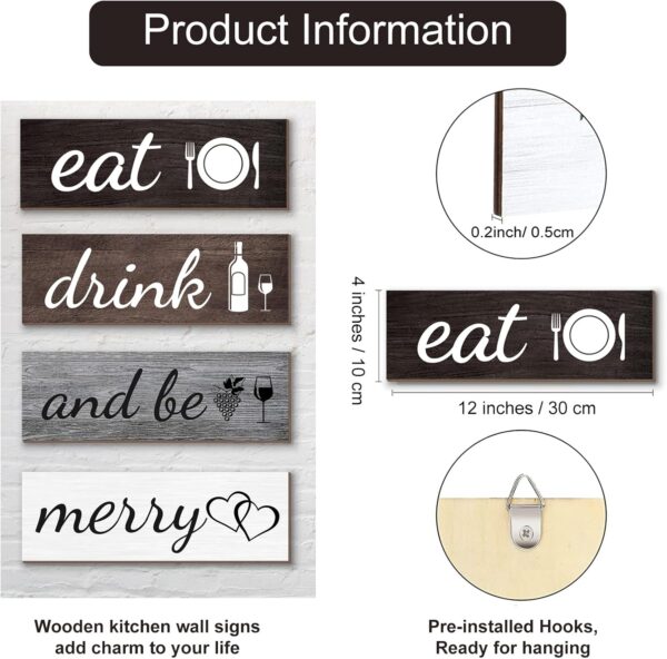 Joyhawk 4 Pcs Rustic Kitchen Decor and Accessories, Farmhouse Kitchen Wall Decor, Eat Signs Kitchen Wall Decorations for Home, Modern Eat Drink and Be Merry Art Signs for Dining Room - Image 2