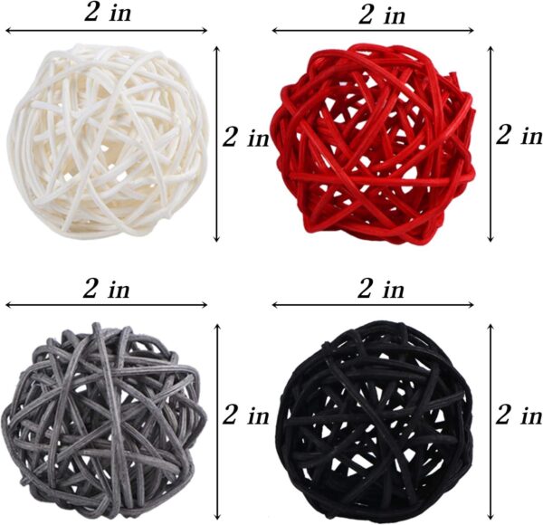 STMK 24 Pcs 2 Inch Rattan Balls Decorations, Wicker Balls Decorative for Home Decor DIY Vase Bowl Filler Ornament Baby Room Nursery Décor Wedding Table Decoration (Black, Grey, Red, White) - Image 2