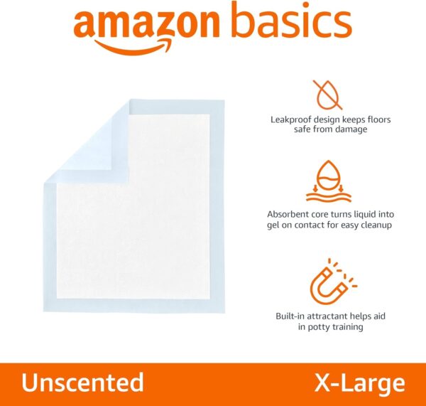 Amazon Basics Dog and Puppy Pee Pads with 5-Layer Leak-Proof Design and Quick-Dry Surface for Potty Training, X-Large, 28 x 34 Inch - Pack of 40, Blue & White - Image 2