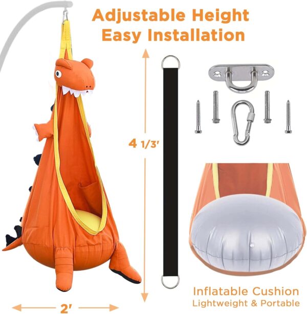 iPlay, iLearn Kids Pod Swing Set, Toddler Dino Swing Toys, Child Dinosaur Porch Hammock, Hanging Tree Tent for Indoor Outdoor Backyard Playground, Sensory Birthday Autism Gift 3 4 5 6 7 8 Year Old Boy - Image 7