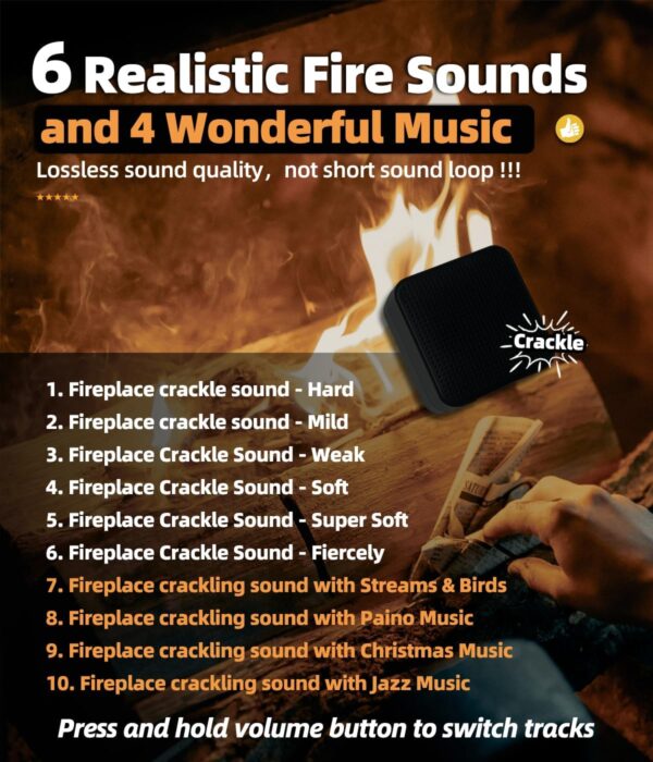 Fireplace Crackler Sound Box for Electric Fireplace, 2 in 1 Realistic Rechargeable Fire Crackling Sound Machine for Gas Fireplace, Fire Crackler Sound System, 3H Timer, Fire Noise (Black) - Image 3