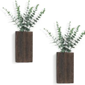 Dahey 2 Pack Wood Wall Planter Vase with Artificial Eucalyptus Farmhouse Wall Hanging Decor Pocket Planter for Indoor Fake Plants Greenery, Living Room Bedroom Kitchen Home Office Decoration