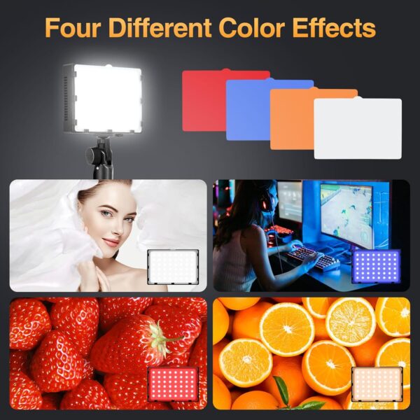EMART Dimmable Photography Lighting Kit 11 Brightness, Continuous Portable 48 LED Video Light, Tabletop/Low-Angle Shooting, for Game Streams, Conference Zoom, YouTube with 4 Color Filters - 2 Packs - Image 4