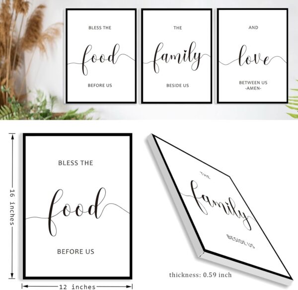 Framed Bless The Food Before Us Wall Decor, 36" x 16" Canvas Kitchen Wall Art for Dining Room Wall Decor(12x16 inches, Set of 3, Framed, Black) - Image 5