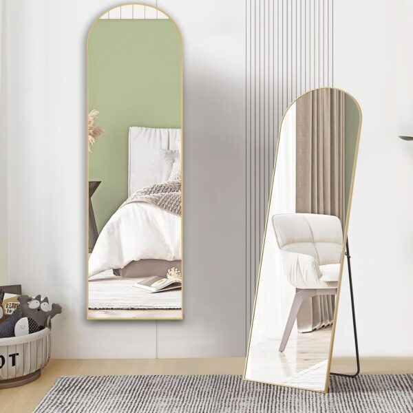 Sweetcrispy Arched Full Length Mirror 59"x16" Full Body Floor Mirror Standing Hanging or Leaning Wall, Arch Wall Mirror with Stand Aluminum Alloy Thin Frame for Bedroom Cloakroom Living Room,Gold - Image 3