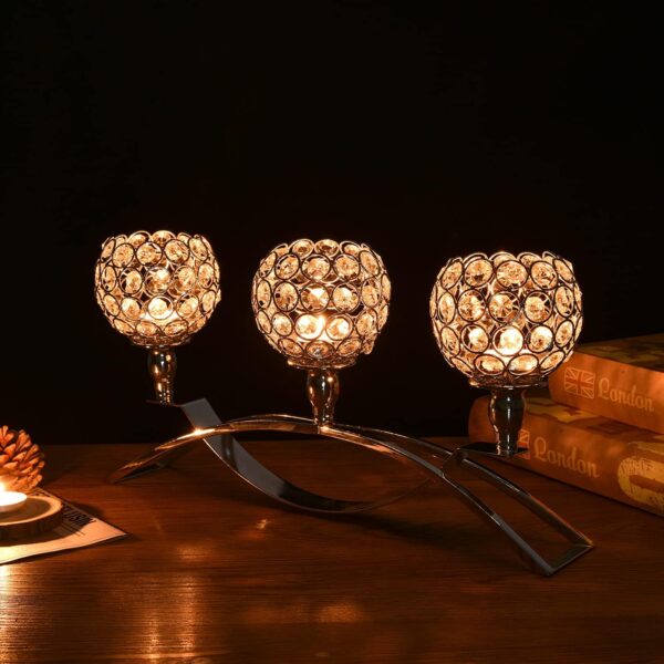VINCIGANT 3 Arm Crystal Candle Stick Holders for Table Centerpiece, Silver Candelabra Ornaments for Wedding Christmas Dinning Room Decorations,Gifts Boxed - Image 4