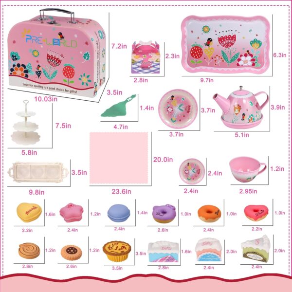 Tea Party Set for Little Girls,PRE-WORLD Princess Tea Time Toy Including Dessert,Cookies,Doughnut,Teapot Tray Cake, Tablecloth & Carrying Case,Kids Kitchen Pretend Play for Girls Boys Age 3-6 - Image 6