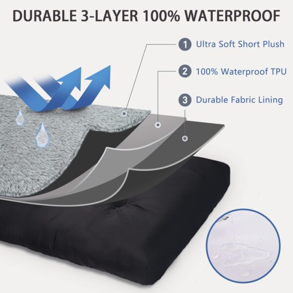Dog Crate Bed Waterproof Deluxe Plush Dog Beds with Removable Washable Cover Anti-Slip Bottom Pet Sleeping Mattress for Large, Medium, Jumbo, Small Dogs, 35 x 22 inch, Gray - Image 4