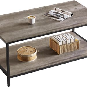 SAYGOER 2-Tier Coffee Table for Living Room Farmhouse Style Center Table with Storage Shelf Rectangle Wood Table for Large or Small Spaces Apartment Home Office, Easy Assembly Gray Wash