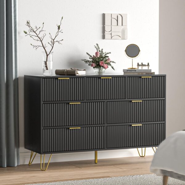 Dresser for Bedroom, Black Bedroom Dresser with 7 Drawers, Modern Wide Dresser with Gold Pulls - Image 4