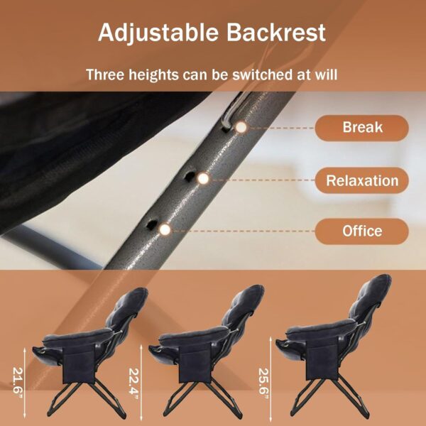 Lazy Chair with Ottoman Foldable Aluminum Reclining with Armrests and Side Pocket Adjustable Reading Sofa Chair with Footrest for Bedroom/Office/Living Room/Grey - Image 4