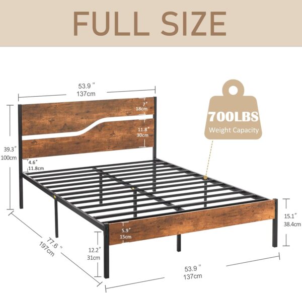 VECELO Full Size Platform Bed Frame with Wood Headboard, Solid and Strong Metal Support, No Box Spring Needed - Image 2