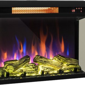 Tangkula 23 Inches 3-Sided Glass Electric Fireplace with Remote, 1500W Fireplace Heater with Thermostat, 9H Timer, 7-Color Flames, Adjustable Brightness & Speed, Overheat Protection (Black, 23")