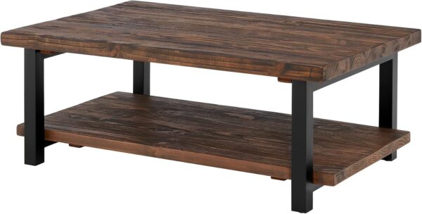 Pomona Rustic Natural 48 in. Wide Coffee Table with Shelf, 400 lbs. Weight Capacity and Metal Legs for Living Room Rustic Industrial Style Storage - Wood Top & Solid Wood Finish - Image 5