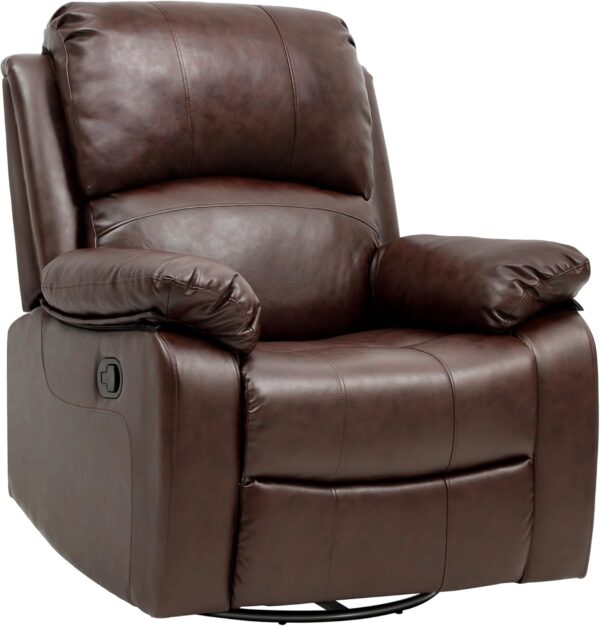 YITAHOME Swivel Rocking Recliner Chair，Manual Swivel Rocker Chair Adults, Comfy Rocking Recliner with Lumbar Support, Mordern Home Theater Seating Soft PU Recliner for Living Room，Brown