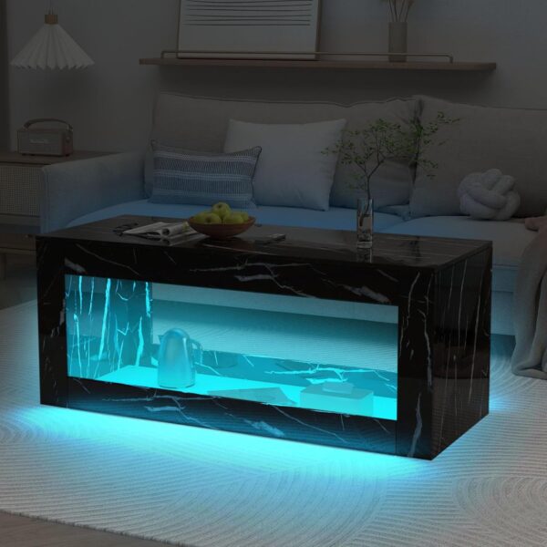 47.3IN Modern LED Coffee Table, Black/White Coffee Table for Living Room,High Gloss Coffee Table with APP Control, Large Coffee Table with Marbling Print(Black) - Image 3
