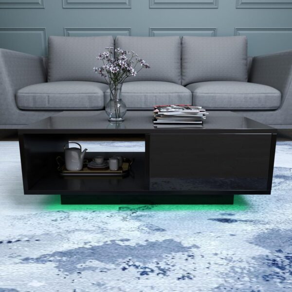 COSVALVE 43.3IN LED Black Coffee Tables for Living Room with 16 Colors LED Lights Modern Coffee Table with Storage Drawer Rectangle Center Table for Home Furniture - Image 4