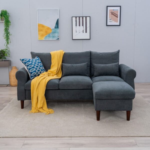 Panana Convertible Sectional Sofa Couch, L-Shaped Couch 3-Seat Sofa with Ottoman Foostool, Couches for Living Room, Apartment and Small Space (Gray Linen, Rolled Arm) - Image 2