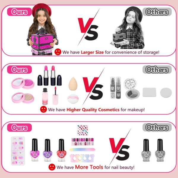 Hollyhi 59 Pcs Kids Makeup Kit for Girl, Washable Play Makeup Toys Set for Dress Up, Pretend Beauty Vanity Set with Cosmetic Case Birthday Toys for Girls 3 4 5 6 7 8 9 10 11 12 Year Old Kids Toddlers - Image 5
