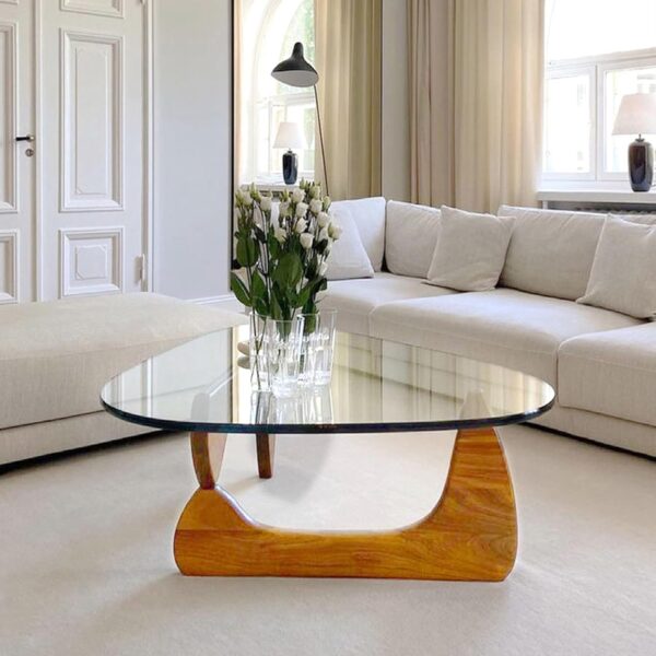 Coffee Table for Living Room, Glass Coffee Table with Wood Legs, Mid Century Modern Coffee Table, Rustic Oval Walnut Center Table for Small Spaces, Mesa de Centro para Sala - Image 3