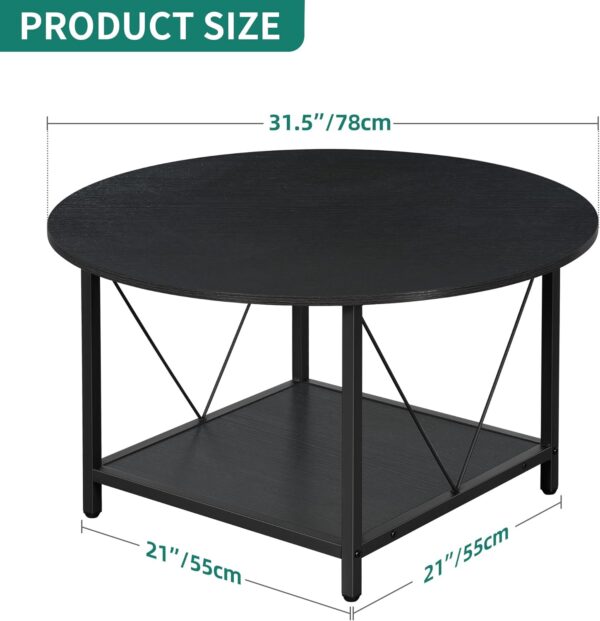 YITAHOME Coffee Tables for Living Room, Round Coffee Table, Small Coffee Table with Storage, 2 Tier Modern Coffee Table, Wood Circle Center Table with Metal Frame, Gray - Image 2