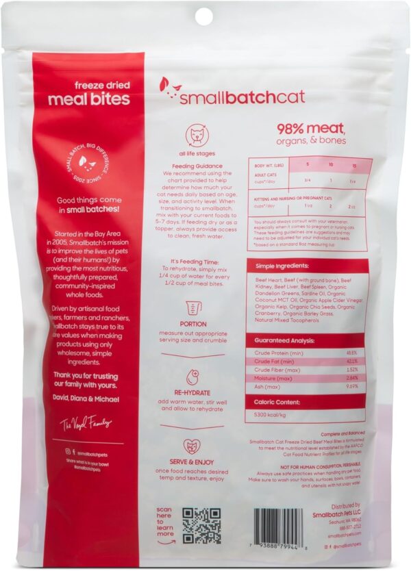 smallbatch Pets Cat Freeze Dried Meal Bites, Premium Raw Cat Food, Beef Recipe, 10 oz, Humanely Sourced Meat and Made in The USA - Image 2