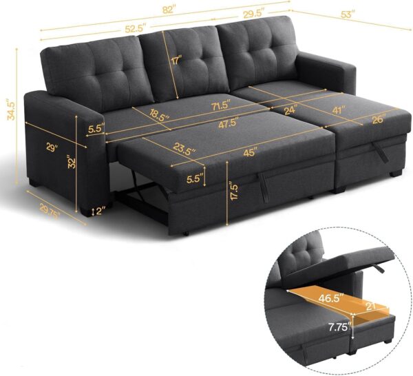 ROOMTEC 151.25" L Shape Chenille Modular Sectional Sofa with Ottoman, 2 Cup Holders, Pillows and Removable Back Cushions, Upholstered Couch for Living Room, Office, 151.3 inch, Dark Gray W/USB Port - Image 2