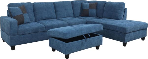 LostCat 103" W Sectional Couches for Living Room Couch Set, Modular Sectional Sofa for Living Room Furniture Sets, L Shaped Couch with Storage Ottoman, Flannel Modular Couch Sofa Set, Blue - Image 7