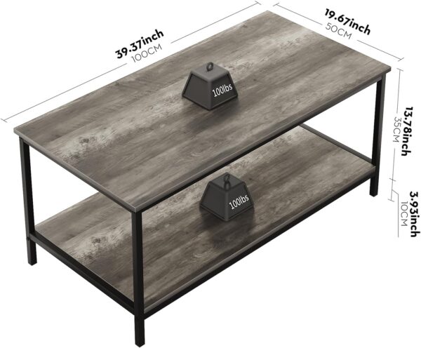SAYGOER 2-Tier Coffee Table for Living Room Farmhouse Style Center Table with Storage Shelf Rectangle Wood Table for Large or Small Spaces Apartment Home Office, Easy Assembly Gray Wash - Image 3
