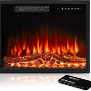 BOSSIN 23 inch Electric Fireplace Insert with Stove Heater for TV Stand,LED Realistic Flame,Recessed Mounted Fireplace Heater with Remote Control,Fireplace with Adjustable Flame, Timer 750/1500W