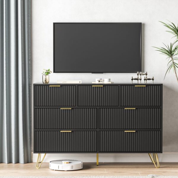 Dresser for Bedroom, Black Bedroom Dresser with 7 Drawers, Modern Wide Dresser with Gold Pulls - Image 5