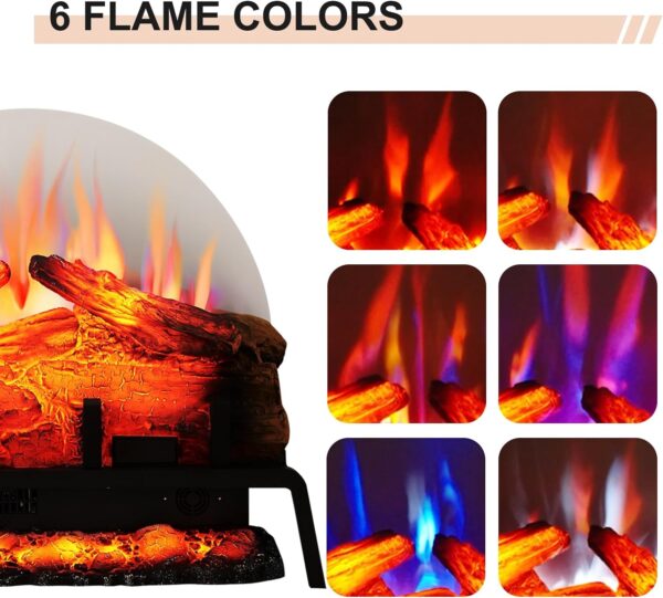 PuraFlame 24" Free Standing Electric Fireplace Log Set Insert, 750W/1500W Heater, 6 Flame Colors with 5 Brightness, Crackling Sound, Remote Control - Image 2