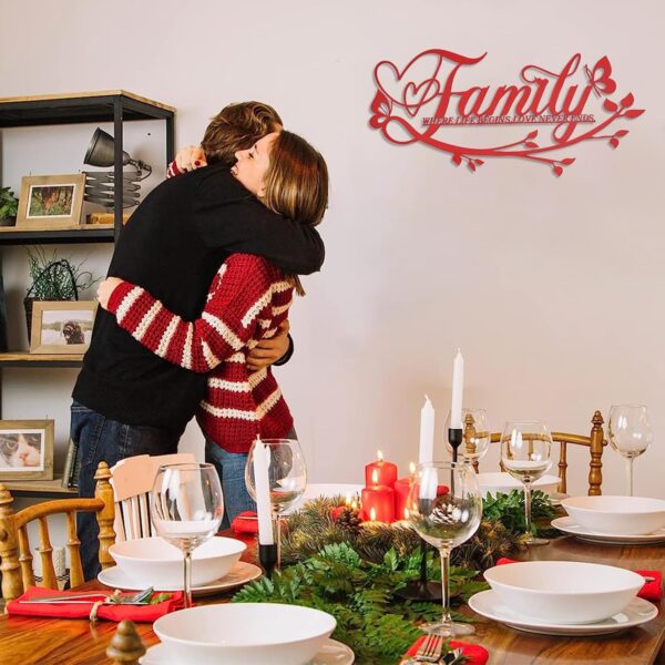 Family Where Life Begins Love Never Ends Word Sign Metal Wall Decor, Black Home Decor Wall Art Decorations, Letters Quotes Sign for Living Room Bedroom Kitchen Indoor Outdoor Decor(17.5", Red) - Image 3
