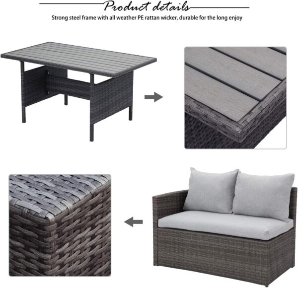 Solaste 7 Piece Patio Furniture Set, All Weather Wicker Patio Conversation Sets with Cushion Seat & Pillows, Outdoor Dining Set, Patio Furniture Outdoor Sectional, Grey - Image 5
