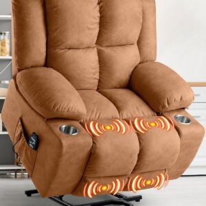 Jocisland Oversized Power Lift Recliner Chair Sofa with Massage for Elderly, Fabric Recliner Chair, Spacious Seat, USB Port, Infinite Position, Detachable Cup Holders, Light Grey