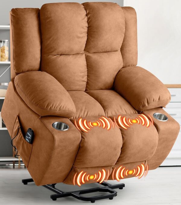 Jocisland Oversized Power Lift Recliner Chair Sofa with Massage for Elderly, Fabric Recliner Chair, Spacious Seat, USB Port, Infinite Position, Detachable Cup Holders, Light Grey