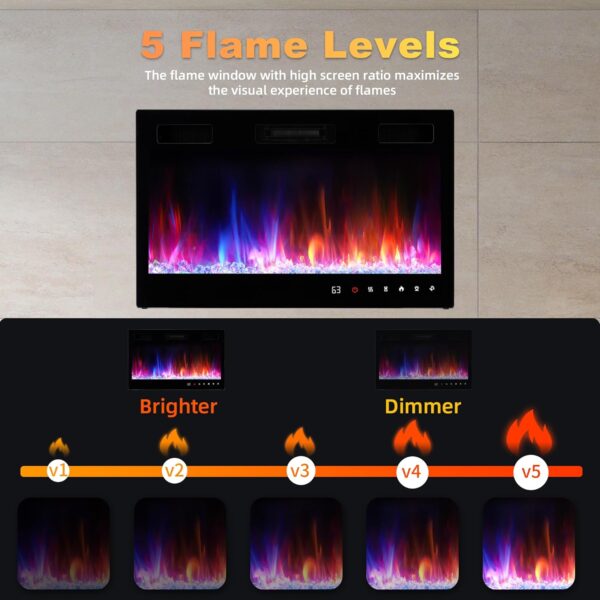 Electric Fireplace Insert 36" Realsmart 1500W Wall Mounted Electric Fireplaces with Recessed Heaters, Remote Control, Slim Black Fireplace Screen, Timer, 12 Flame Colors LED Decor, Low Noise - Image 2