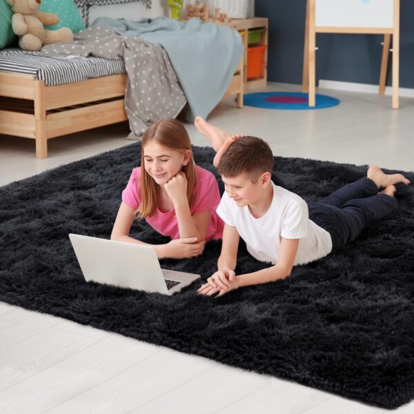 Noahas Fluffy Bedroom Rug Carpet,4x5.3 Feet Shaggy Fuzzy Rugs for Bedroom,Soft Rug for Kids Room,Plush Nursery Rug for Baby,Thick Black Area Rugs for Living Room,Cute Room Decor for Girls Boys - Image 5