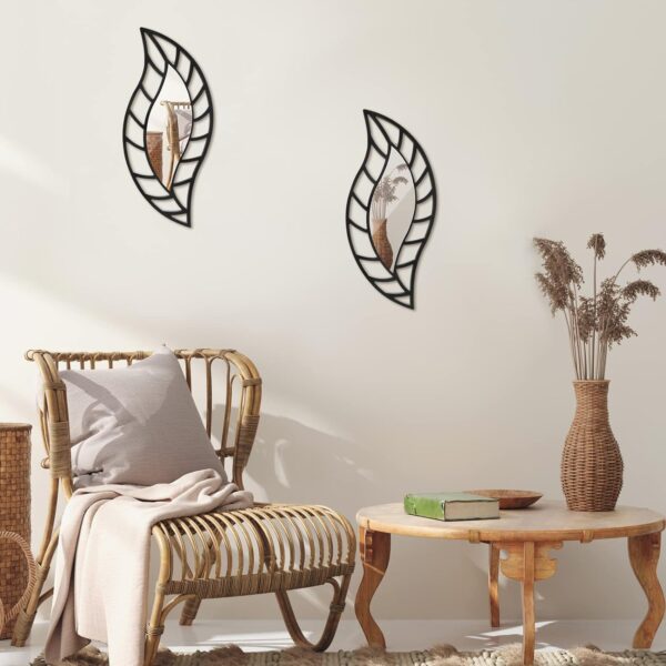 Roowest 2 Pcs Decorative Mirror Wall Decor Leaf Teardrop Mirror Wall Art Mirror Wall Mounted Decorations for Living Room Bedroom Bathroom Vanity Entryway Office(Black) - Image 7