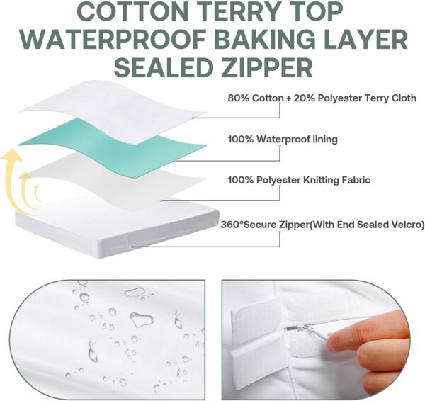 King Mattress Protector Cover 76"x80" Fits 9-12" Deep, Waterproof Mattress Encasement Cover with Premium Breathable Soft Terry Top Fiber for Your King Size Bed - Image 2