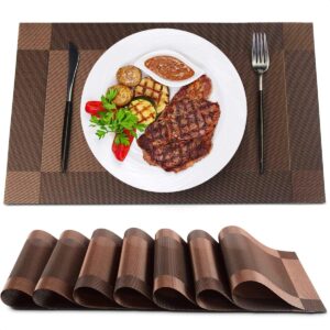 Place Mats for Kitchen Table Protector - Elegant Dining Table Placemats Set of 8 Heat Mat Brown Placemats Vinyl Mat - Dining Mats Set of 8 Coffee Table Pads for Dining Room Table Heat Resistant Mats