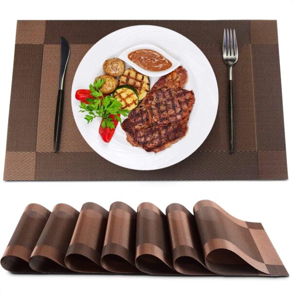 Place Mats for Kitchen Table Protector - Elegant Dining Table Placemats Set of 8 Heat Mat Brown Placemats Vinyl Mat - Dining Mats Set of 8 Coffee Table Pads for Dining Room Table Heat Resistant Mats