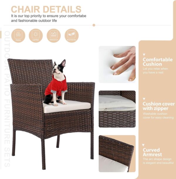 Shintenchi 4 Piece Outdoor Patio Furniture Sets, Small Wicker Patio Conversation Furniture Rattan Chair Set with Tempered Glass Coffee Table for Backyard Porch Garden Poolside Balcony - Image 4