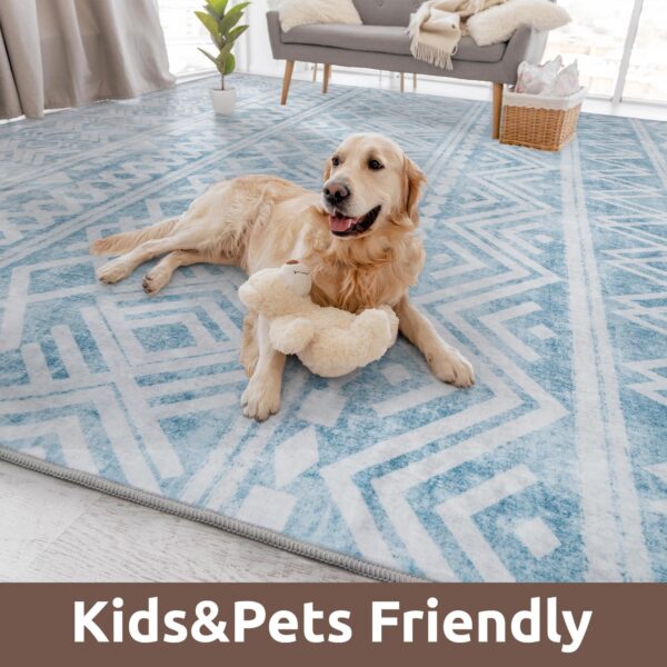 Washable 4x6 Area Rug, Boho Living Room Rugs, Non-Slip Large Carpet for Bedroom, Non-Shedding Low Pile Ultra Soft Indoor Floor Carpet for Playroom Dining Room, White/Blue - Image 6